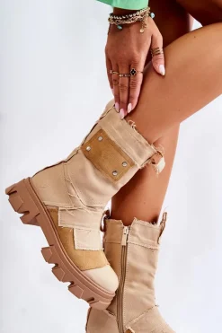 Wysokie Botki Workery Na Suwak Ciemnobeżowe Nerisa