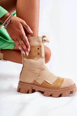 Wysokie Botki Workery Na Suwak Ciemnobeżowe Nerisa