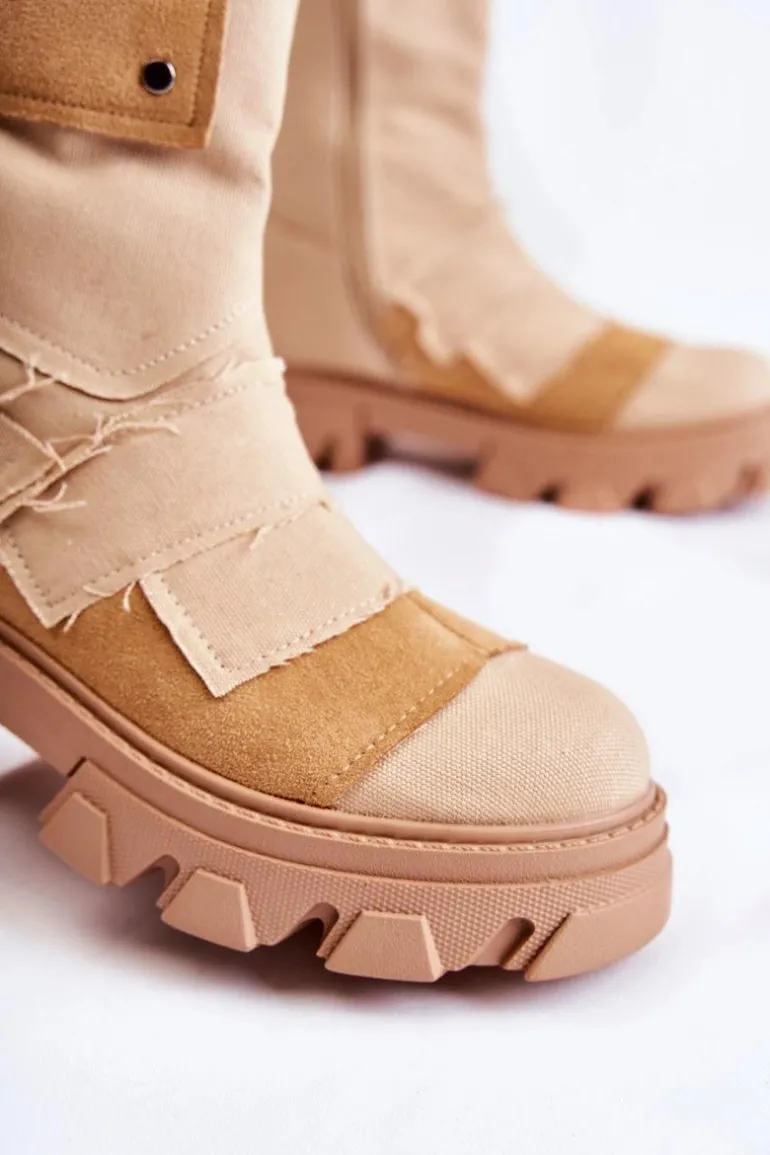 Wysokie Botki Workery Na Suwak Ciemnobeżowe Nerisa