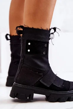 Wysokie Botki Workery Na Suwak Czarne Nerisa