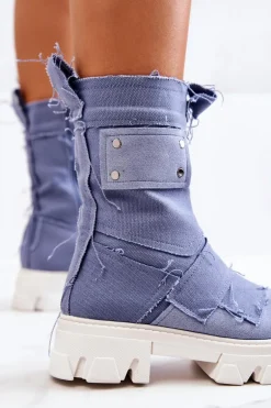 Wysokie Botki Workery Na Suwak Niebieskie Nerisa
