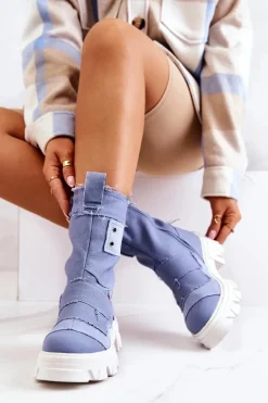 Wysokie Botki Workery Na Suwak Niebieskie Nerisa