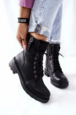 Wysokie Botki Workery Z Suwakami Czarne Maisa