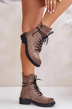Wysokie Botki Workery Z Suwakami Ciemnobeżowe Maisa