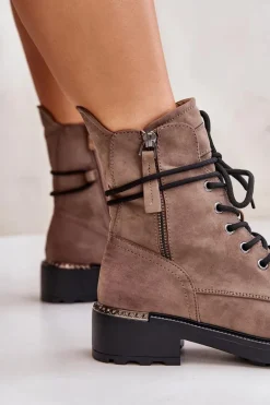 Wysokie Botki Workery Z Suwakami Ciemnobeżowe Maisa