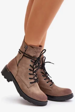 Wysokie Botki Workery Z Suwakami Ciemnobeżowe Maisa