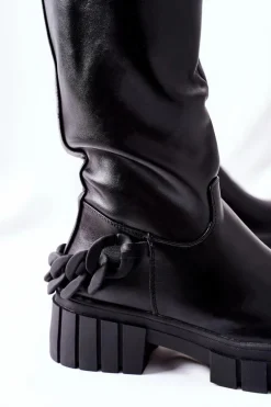 Wysokie Czarne Kozaki z Łańcuchem Teardown