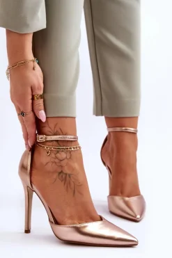 Wysokie Czółenka Szpilki Z Noskiem W Szpic Różowe Złoto Reflection