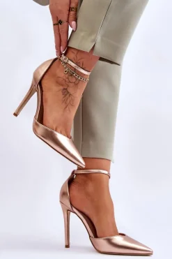 Wysokie Czółenka Szpilki Z Noskiem W Szpic Różowe Złoto Reflection