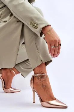 Wysokie Czółenka Szpilki Z Noskiem W Szpic Różowe Złoto Reflection