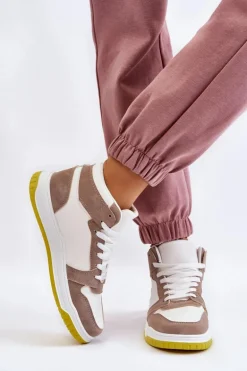 Wysokie Damskie Buty Sportowe Trampki Biało-Beżowe Rumour