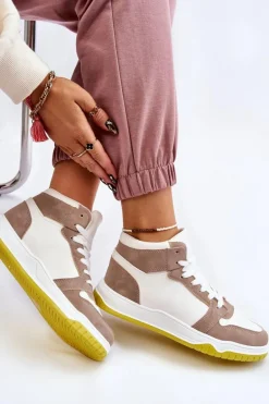 Wysokie Damskie Buty Sportowe Trampki Biało-Beżowe Rumour