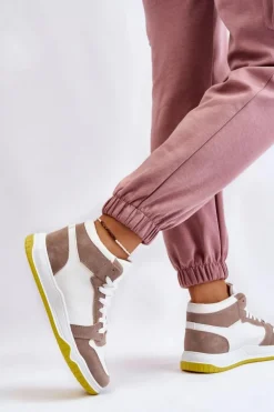 Wysokie Damskie Buty Sportowe Trampki Biało-Beżowe Rumour