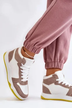 Wysokie Damskie Buty Sportowe Trampki Biało-Beżowe Rumour