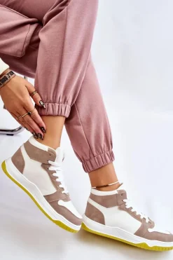 Wysokie Damskie Buty Sportowe Trampki Biało-Beżowe Rumour