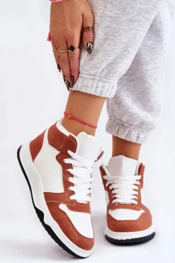 Wysokie Damskie Buty Sportowe Trampki Biało-Camelowe Rumour