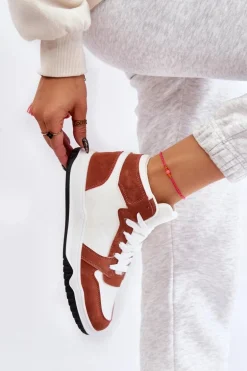 Wysokie Damskie Buty Sportowe Trampki Biało-Camelowe Rumour
