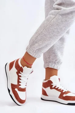 Wysokie Damskie Buty Sportowe Trampki Biało-Camelowe Rumour