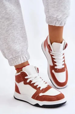 Wysokie Damskie Buty Sportowe Trampki Biało-Camelowe Rumour