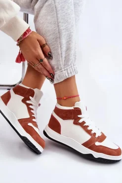 Wysokie Damskie Buty Sportowe Trampki Biało-Camelowe Rumour