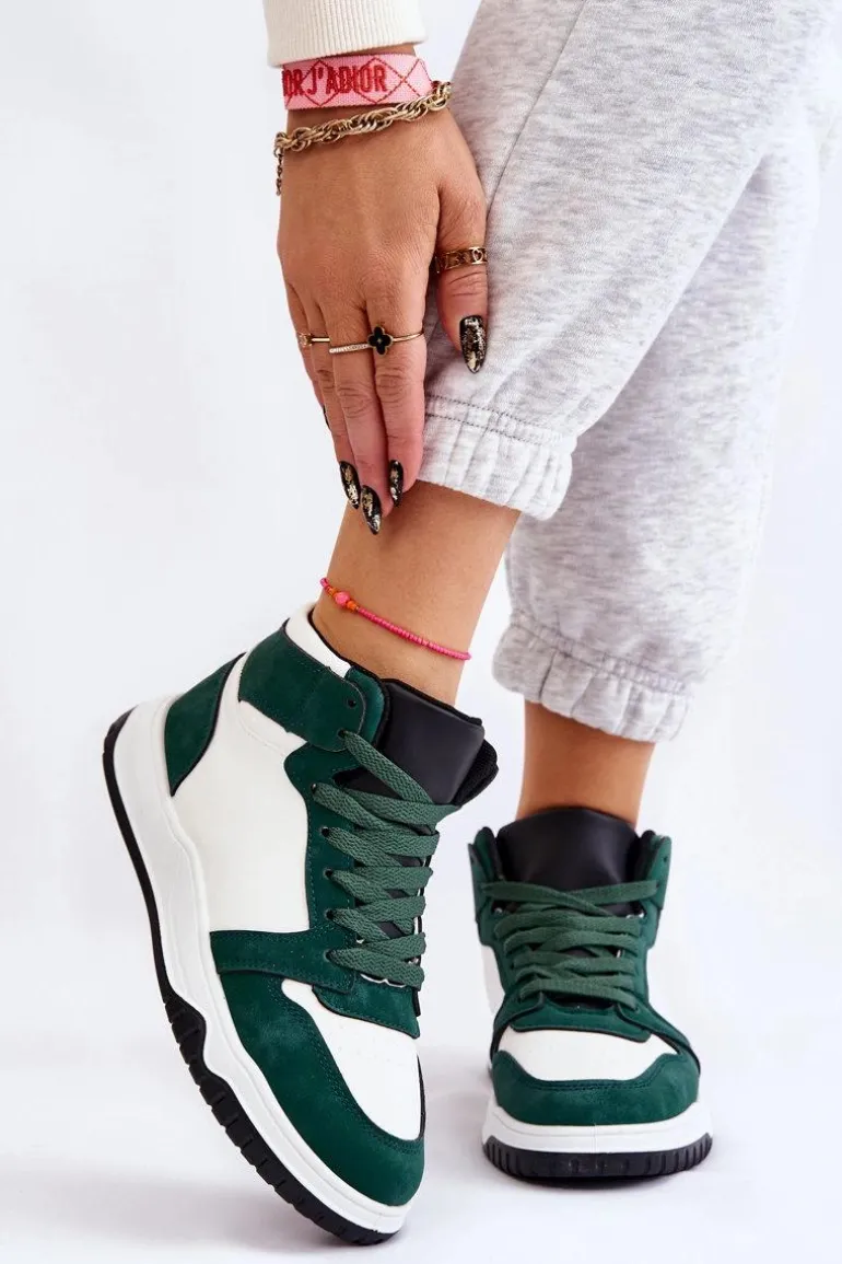 Wysokie Damskie Buty Sportowe Trampki Biało-Zielone Rumour