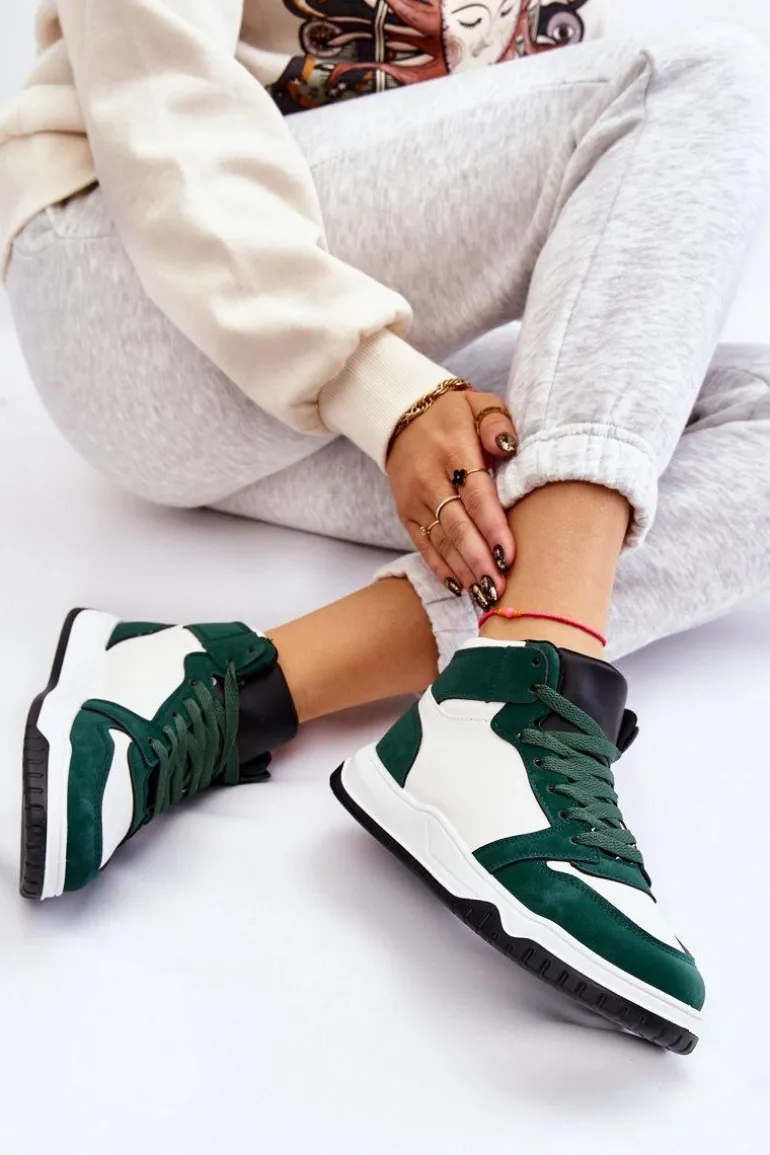 Wysokie Damskie Buty Sportowe Trampki Biało-Zielone Rumour