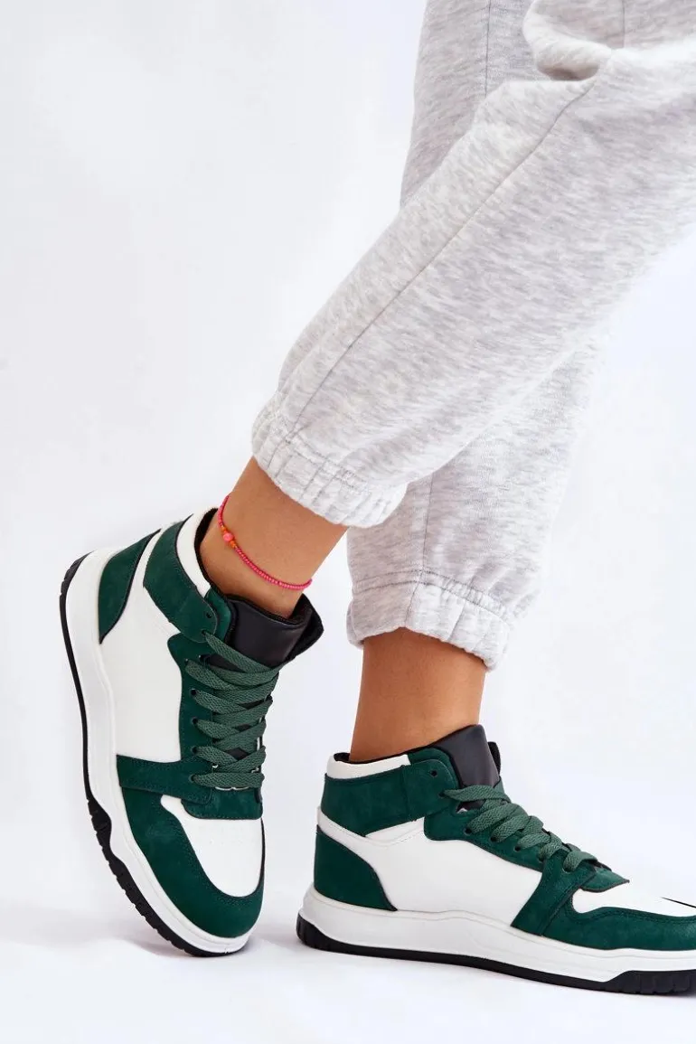 Wysokie Damskie Buty Sportowe Trampki Biało-Zielone Rumour