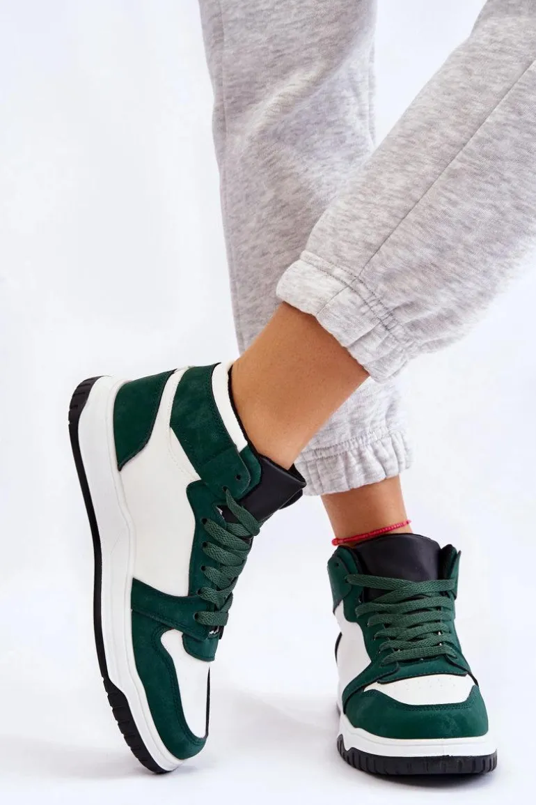 Wysokie Damskie Buty Sportowe Trampki Biało-Zielone Rumour