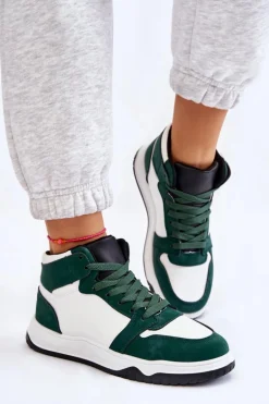 Wysokie Damskie Buty Sportowe Trampki Biało-Zielone Rumour