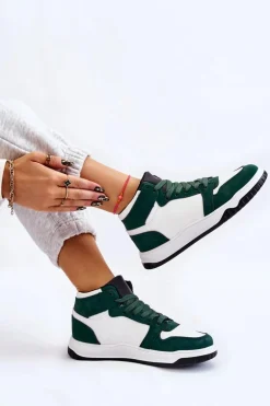 Wysokie Damskie Buty Sportowe Trampki Biało-Zielone Rumour