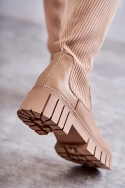 Wysokie Damskie Kozaki Za Kolano Beżowe Austin