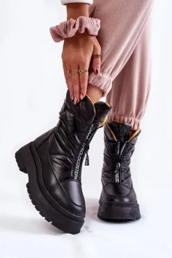 Wysokie Damskie Śniegowce Na Suwak Czarne Moira