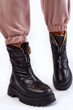 Wysokie Damskie Śniegowce Na Suwak Czarne Moira