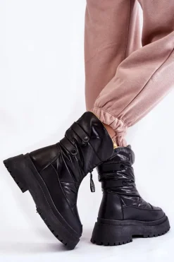 Wysokie Damskie Śniegowce Na Suwak Czarne Moira