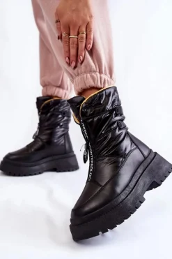 Wysokie Damskie Śniegowce Na Suwak Czarne Moira