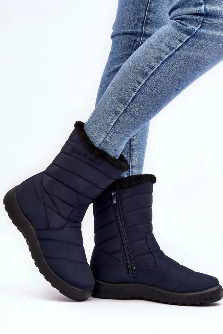 Wysokie Damskie Ocieplane Śniegowce Granatowe Luxina