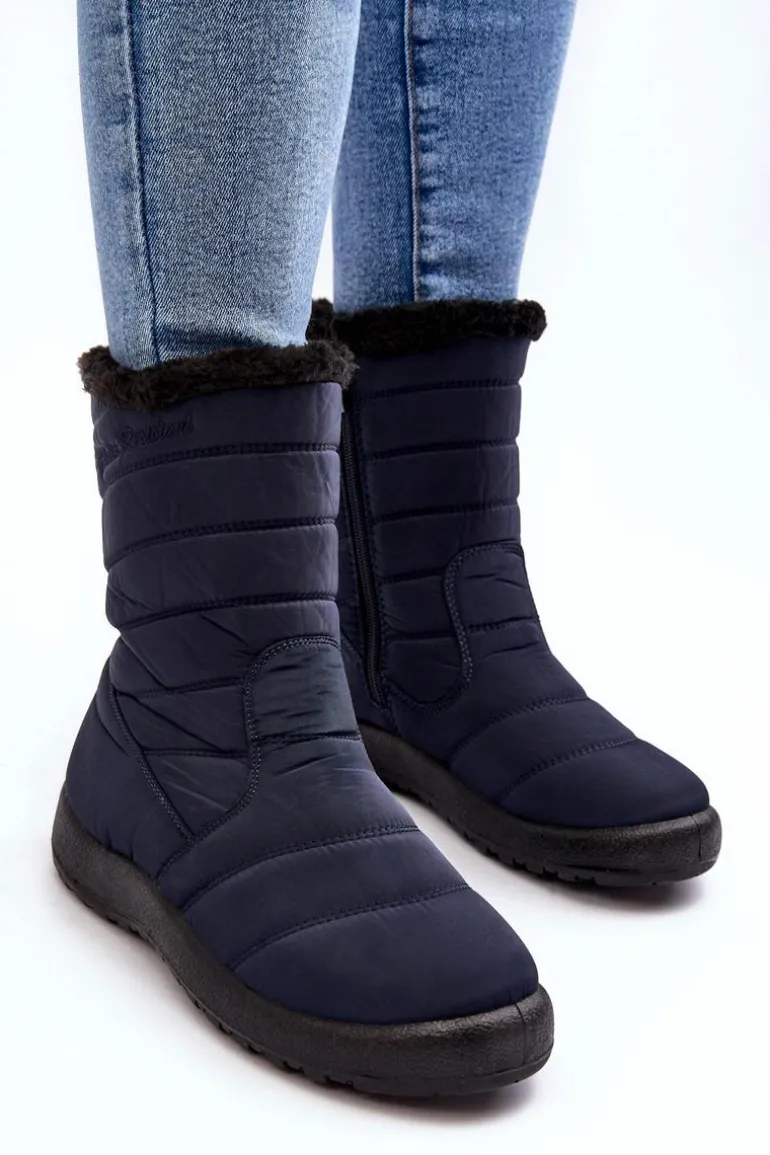 Wysokie Damskie Ocieplane Śniegowce Granatowe Luxina