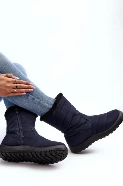 Wysokie Damskie Ocieplane Śniegowce Granatowe Luxina