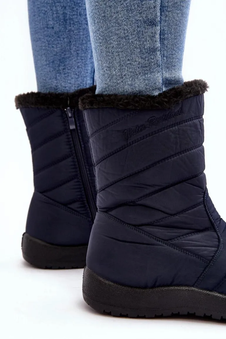 Wysokie Damskie Ocieplane Śniegowce Granatowe Luxina