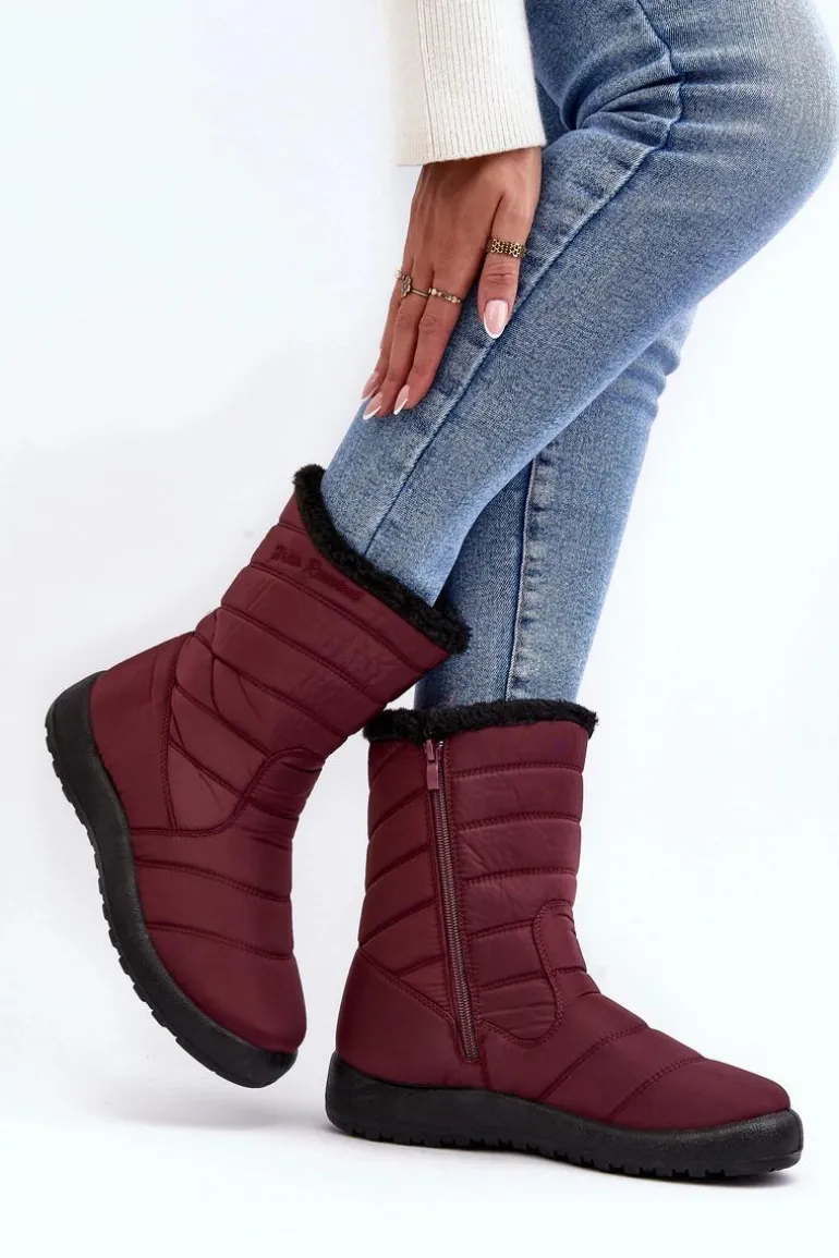 Wysokie Damskie Ocieplane Śniegowce Bordowe Luxina