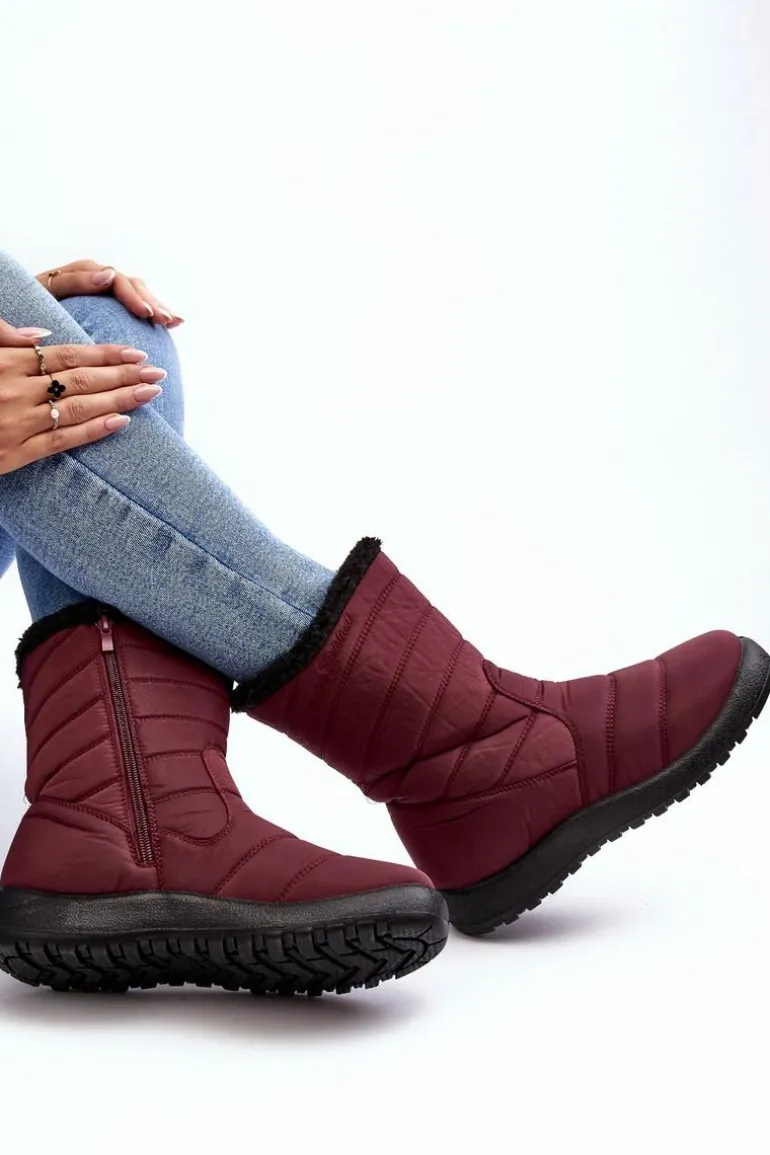 Wysokie Damskie Ocieplane Śniegowce Bordowe Luxina