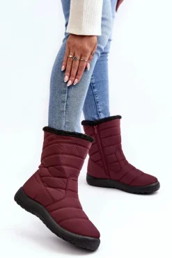 Wysokie Damskie Ocieplane Śniegowce Bordowe Luxina