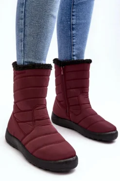 Wysokie Damskie Ocieplane Śniegowce Bordowe Luxina