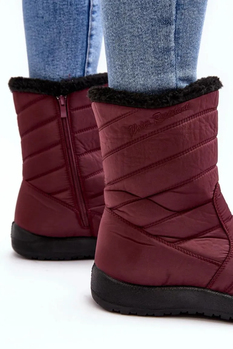 Wysokie Damskie Ocieplane Śniegowce Bordowe Luxina