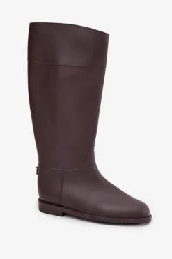 Wysokie Kalosze Damskie Na Płaskim Obcasie Czekoladowe Melianne