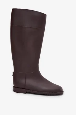 Wysokie Kalosze Damskie Na Płaskim Obcasie Czekoladowe Melianne