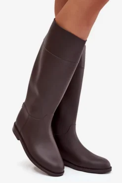Wysokie Kalosze Damskie Na Płaskim Obcasie Czekoladowe Melianne