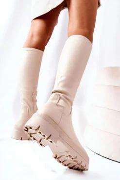 Wysokie Kozaki Beżowe Hemera