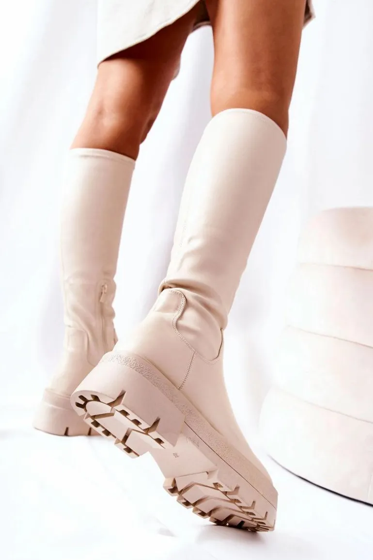 Wysokie Kozaki Beżowe Hemera