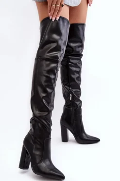 Wysokie Kozaki Damskie Za Kolano Na Słupku Czarne Jeine